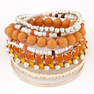 Multi-layer Beads and Studs High Fashion Bracelet - Orange