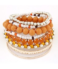 Multi-layer Beads and Studs High Fashion Bracelet - Orange