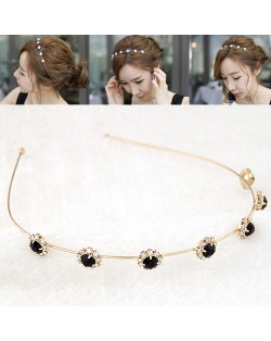 Black Rhinestone Inlaid Sunflower Korean Fair Maiden Style Hair Hoop