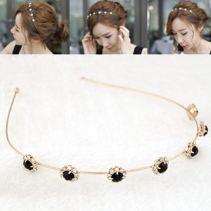 Black Rhinestone Inlaid Sunflower Korean Fair Maiden Style Hair Hoop