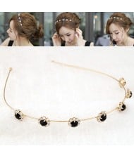 Black Rhinestone Inlaid Sunflower Korean Fair Maiden Style Hair Hoop