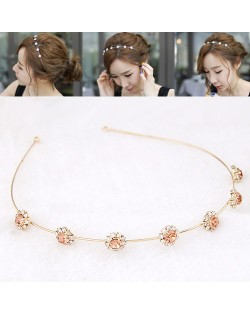 Champagne Rhinestone Inlaid Sunflower Korean Fair Maiden Style Hair Hoop