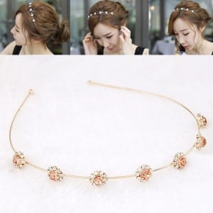 Champagne Rhinestone Inlaid Sunflower Korean Fair Maiden Style Hair Hoop