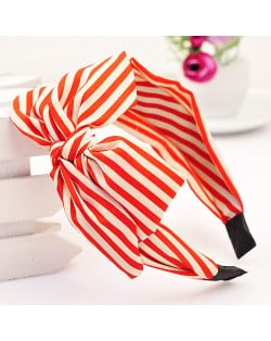 Korean Fair Maiden Style Cloth Hair Hoop - Red and White Stripe