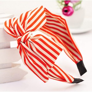 Korean Fair Maiden Style Cloth Hair Hoop - Red and White Stripe
