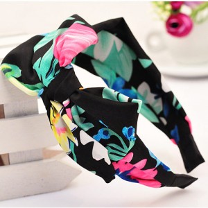 Korean Fair Maiden Style Cloth Hair Hoop - Assorted Green Flower
