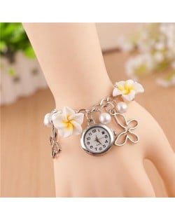 Vivid Morning Glory Embellished Fashion Bracelet Watch - White