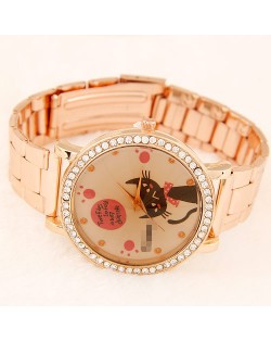 Cute Cat Face Design Golden Fashion Wrist Watch