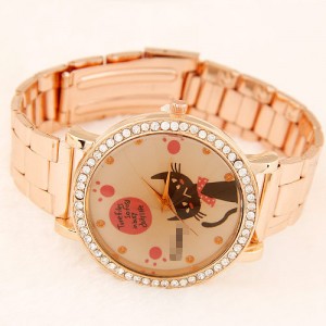 Cute Cat Face Design Golden Fashion Wrist Watch