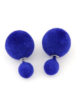 Fluffy Small and Big Balls Design Fashion Earrings - Royal Blue