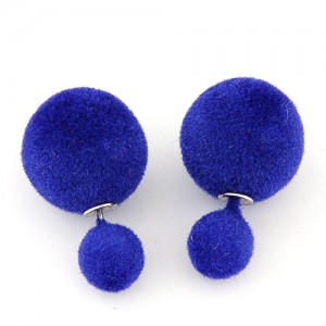 Fluffy Small and Big Balls Design Fashion Earrings - Royal Blue