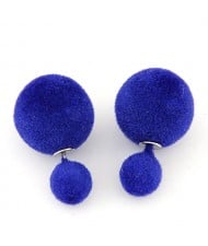 Fluffy Small and Big Balls Design Fashion Earrings - Royal Blue