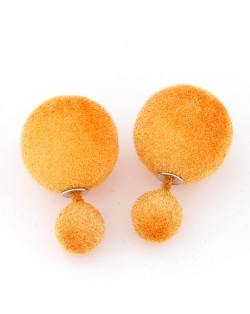 Fluffy Small and Big Balls Design Fashion Earrings - Yellow