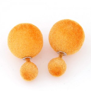 Fluffy Small and Big Balls Design Fashion Earrings - Yellow