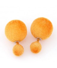 Fluffy Small and Big Balls Design Fashion Earrings - Yellow