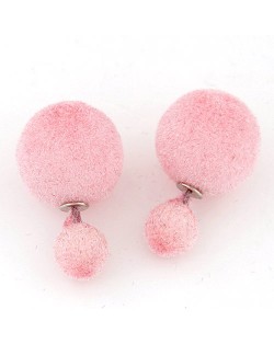 Fluffy Small and Big Balls Design Fashion Earrings - Pink