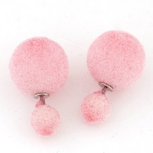 Fluffy Small and Big Balls Design Fashion Earrings - Pink