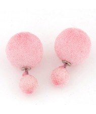 Fluffy Small and Big Balls Design Fashion Earrings - Pink