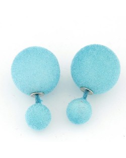 Fluffy Small and Big Balls Design Fashion Earrings - Sky Blue