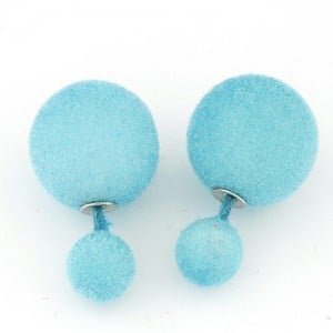 Fluffy Small and Big Balls Design Fashion Earrings - Sky Blue