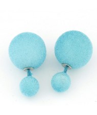 Fluffy Small and Big Balls Design Fashion Earrings - Sky Blue