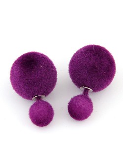 Fluffy Small and Big Balls Design Fashion Earrings - Purple