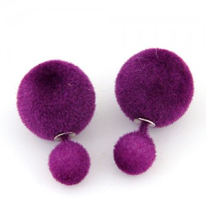 Fluffy Small and Big Balls Design Fashion Earrings - Purple