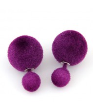 Fluffy Small and Big Balls Design Fashion Earrings - Purple