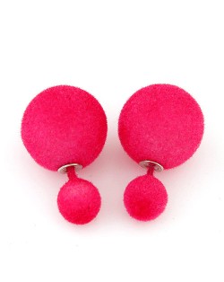 Fluffy Small and Big Balls Design Fashion Earrings - Rose