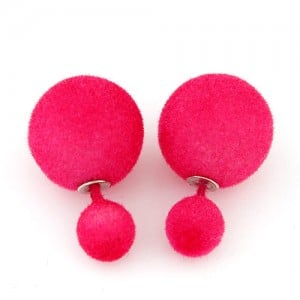 Fluffy Small and Big Balls Design Fashion Earrings - Rose