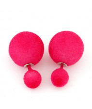 Fluffy Small and Big Balls Design Fashion Earrings - Rose