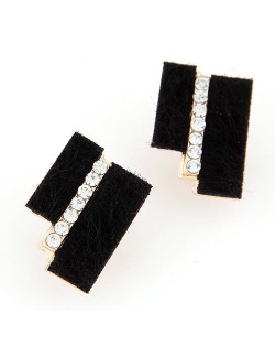Hairy Dual Stripes Rhinestone Inlaid Earrings - Black