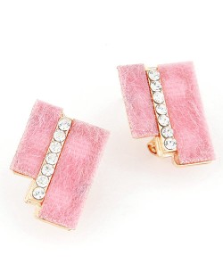Hairy Dual Stripes Rhinestone Inlaid Earrings - Pink