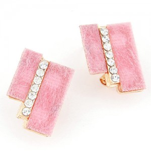 Hairy Dual Stripes Rhinestone Inlaid Earrings - Pink