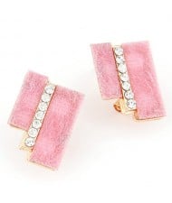 Hairy Dual Stripes Rhinestone Inlaid Earrings - Pink