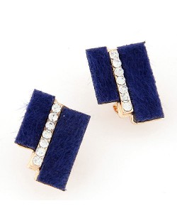 Hairy Dual Stripes Rhinestone Inlaid Earrings - Blue