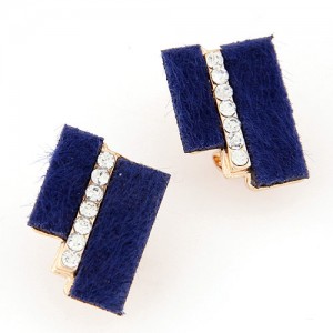 Hairy Dual Stripes Rhinestone Inlaid Earrings - Blue