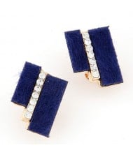 Hairy Dual Stripes Rhinestone Inlaid Earrings - Blue