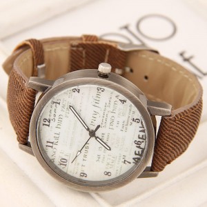 Vintage Fashion Characters Dial Design Wrist Watch - Brown
