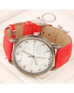 Vintage Fashion Characters Dial Design Wrist Watch - Red