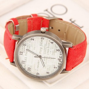 Vintage Fashion Characters Dial Design Wrist Watch - Red
