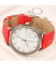 Vintage Fashion Characters Dial Design Wrist Watch - Red