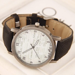 Vintage Fashion Characters Dial Design Wrist Watch - Black