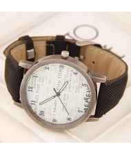 Vintage Fashion Characters Dial Design Wrist Watch - Black