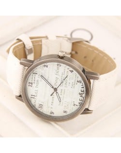Vintage Fashion Characters Dial Design Wrist Watch - White
