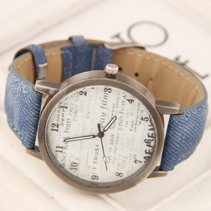 Vintage Fashion Characters Dial Design Wrist Watch - Blue