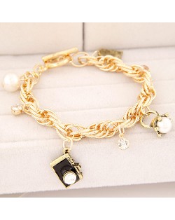 Camera Pendant Pearls Inlaid Twist Chain Fashion Bracelet