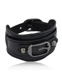 Belt Buckle Design Fashion Bracelet - Black