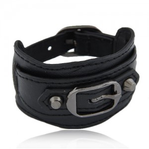 Belt Buckle Design Fashion Bracelet - Black