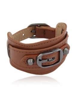 Belt Buckle Design Fashion Bracelet - Brown